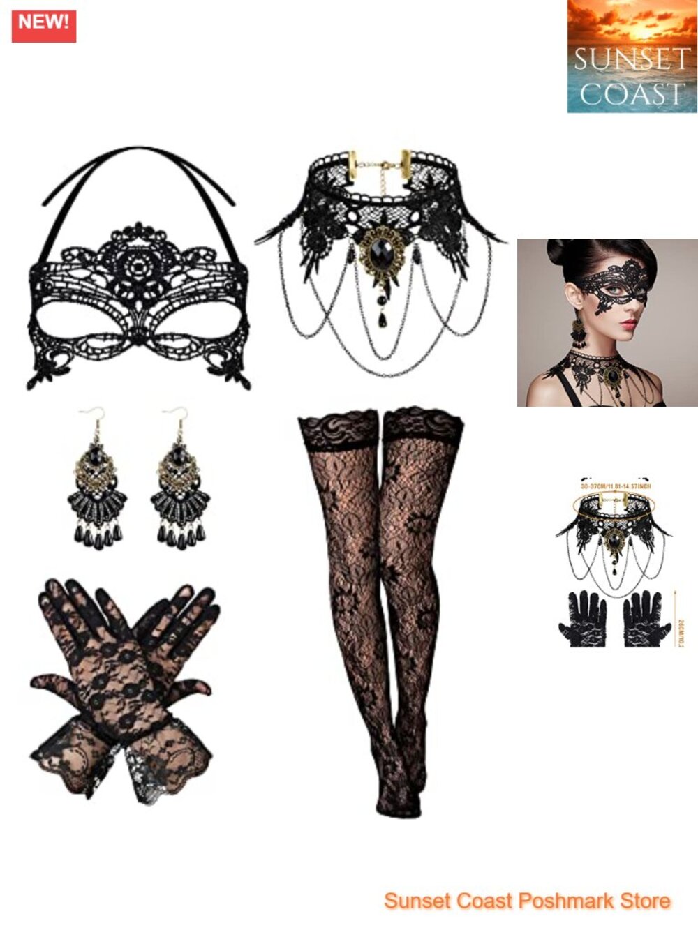 5 Pc Lace Halloween Masquerade Costume Set Women Cosplay Accessories